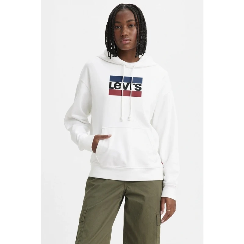 Levi's Levis Pamuklu Regular Fit Kanguru Cepli Kapüşonlu Bayan Sweat A2640-0120 Beyaz