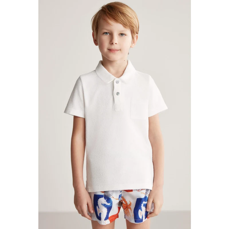 Hemington Beyaz Havlu Kumaş Polo Yaka Çocuk T-Shirt