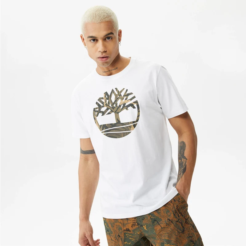 Timberland Tree Logo Camo Erkek Beyaz T-Shirt.TB0A68VH1001.-