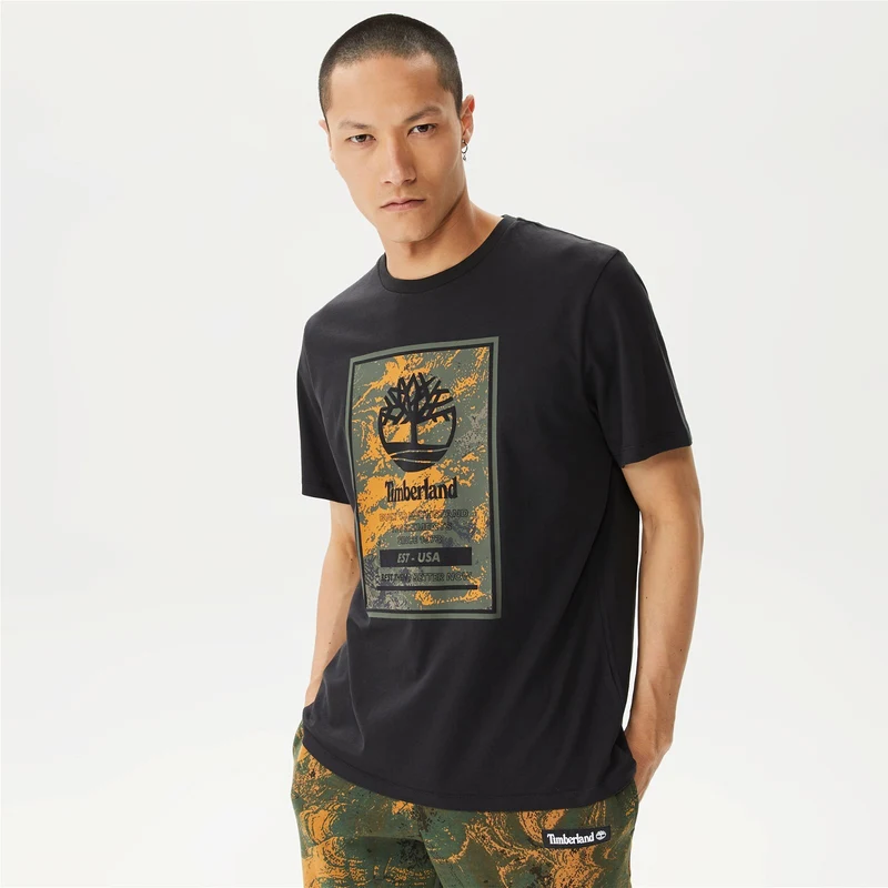 Timberland All Over Print Logo Erkek Siyah T-Shirt.34-TB0A66X10011.-
