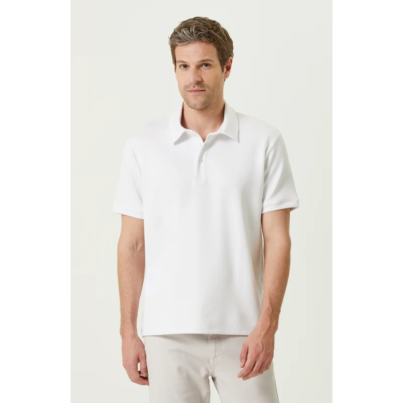 NetWork Beyaz Kısa Kollu Örme Polo Yaka T-Shirt