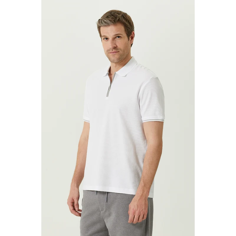 NetWork Beyaz Kısa Kollu Örme Polo Yaka T-Shirt NetWork Beyaz Kısa Kollu Örme Polo Yaka T-Shirt