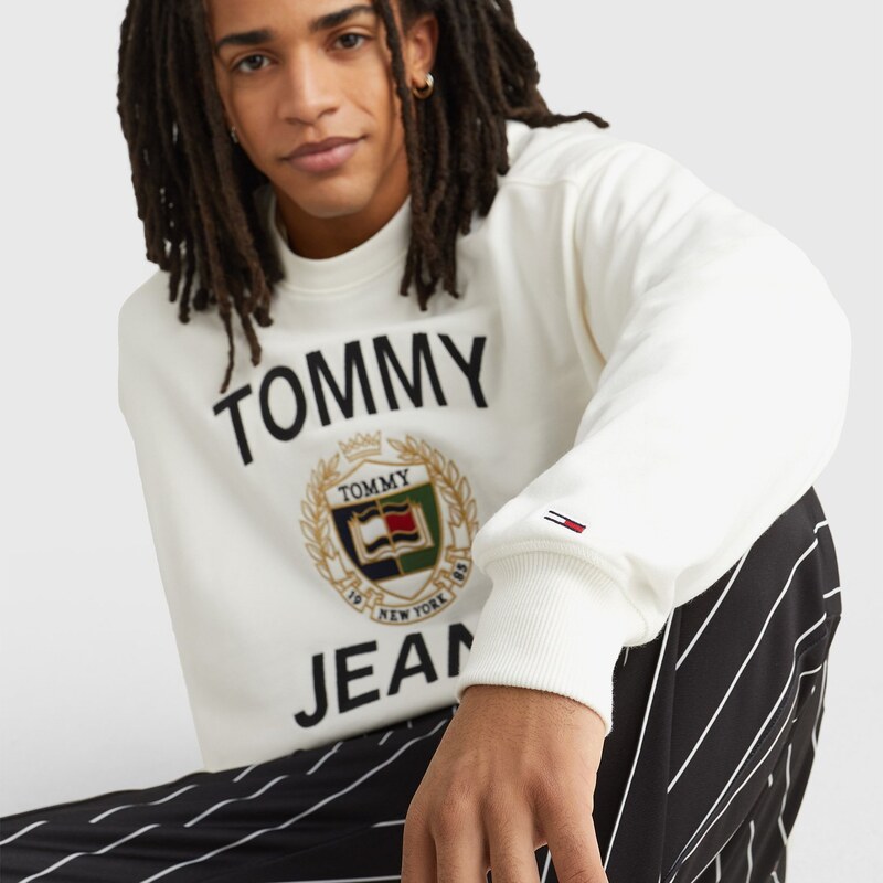TOMMY HILFIGER Tommy Jeans Boxy Erkek Beyaz Sweatshirt.DM0DM16376.YBH