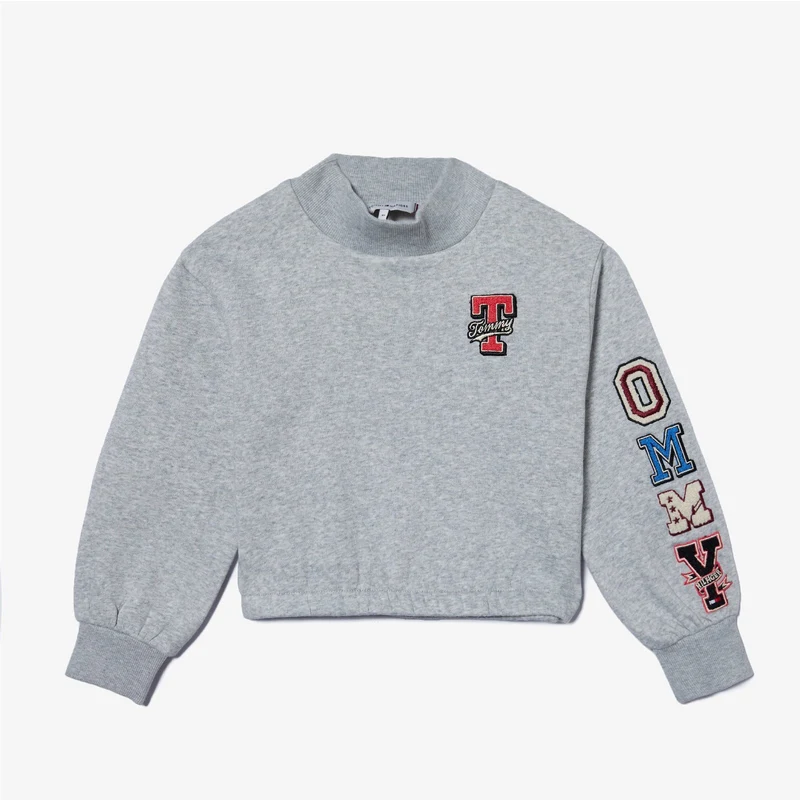 Tommy Hilfiger Badge Mock Neck Çocuk Gri Kazak.34-KG0KG06977.P01