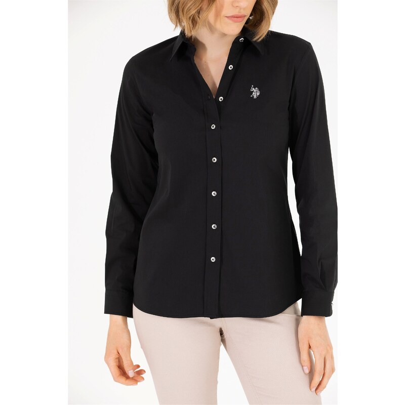 U.S. Polo Assn. Kadın Siyah Uzun Kollu Basic Gömlek
