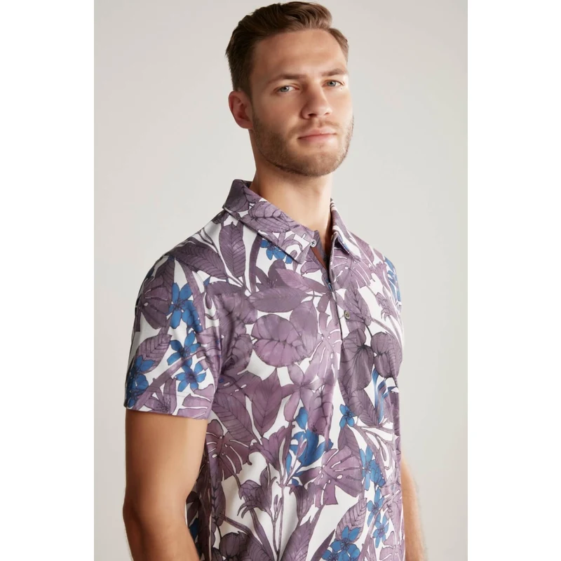 Hemington Çiçek Desenli Mor Polo Yaka T-Shirt Hemington Çiçek Desenli Mor Polo Yaka T-Shirt