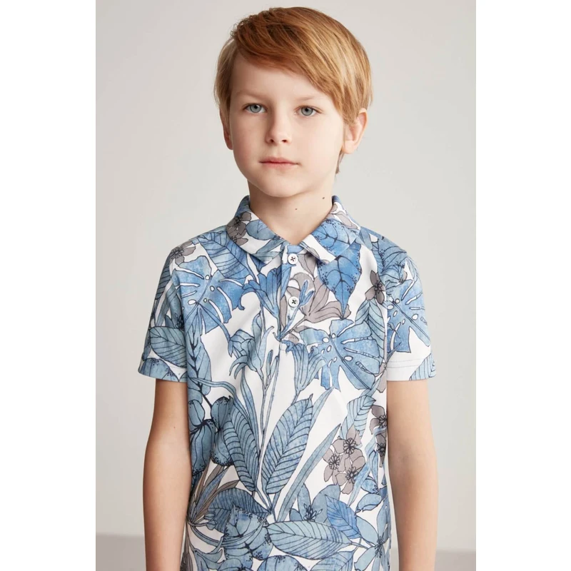 Hemington Çiçek Desenli Mavi Polo Yaka Çocuk T-Shirt Hemington Çiçek Desenli Mavi Polo Yaka Çocuk T-Shirt