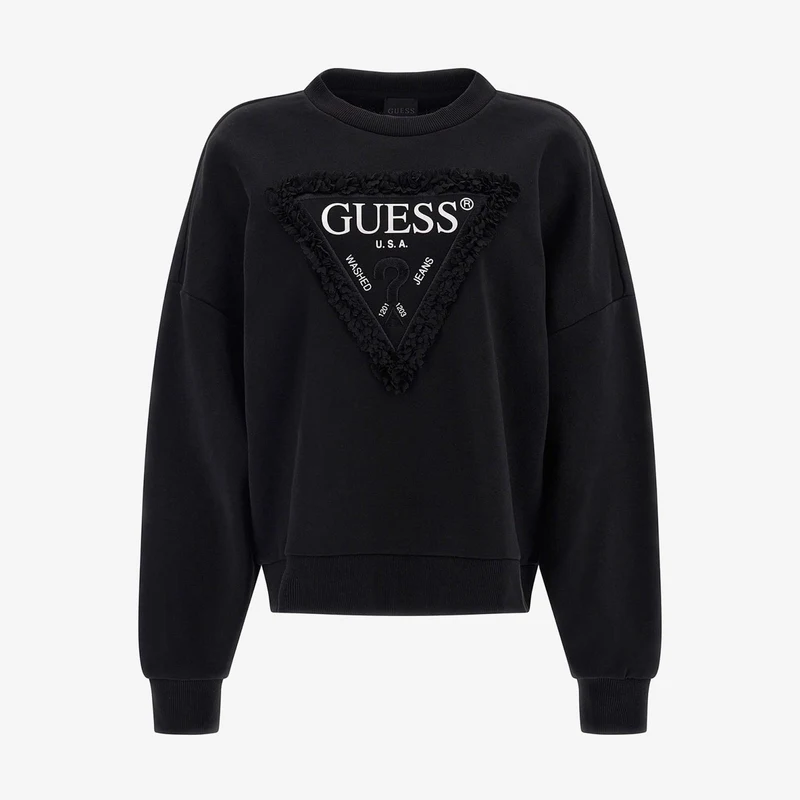 Guess Rn Petals Triangl Kadın Siyah Sweatshirt