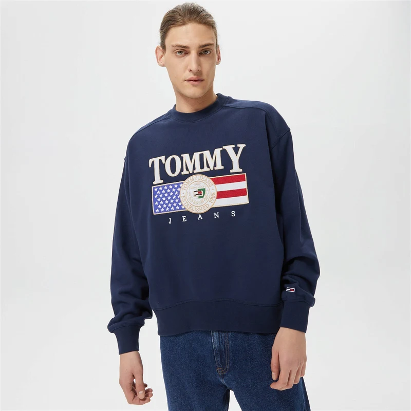 Tommy Jeans Boxy Luxe Crew Erkek Mavi Sweatshirt.34-DM0DM15717.C87