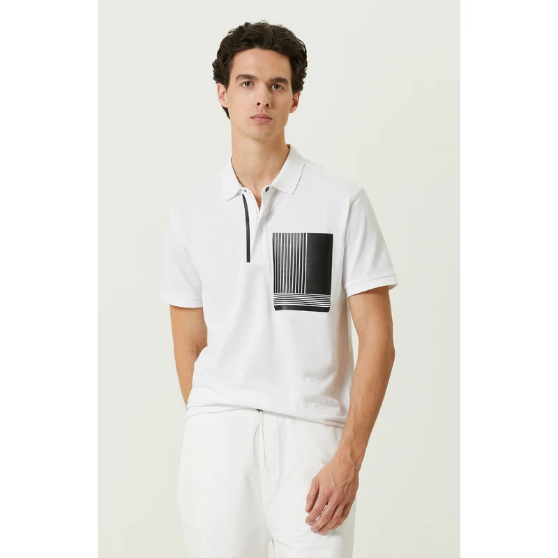 NetWork Beyaz Baskılı Polo Yaka T-shirt NetWork Beyaz Baskılı Polo Yaka T-shirt
