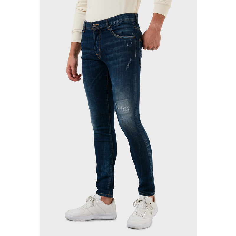 Exxe Pamuklu Yırtık Detaylı Normal Bel Skinny Fit Jeans Erkek Kot Pantolon 629dsk003 Mavi