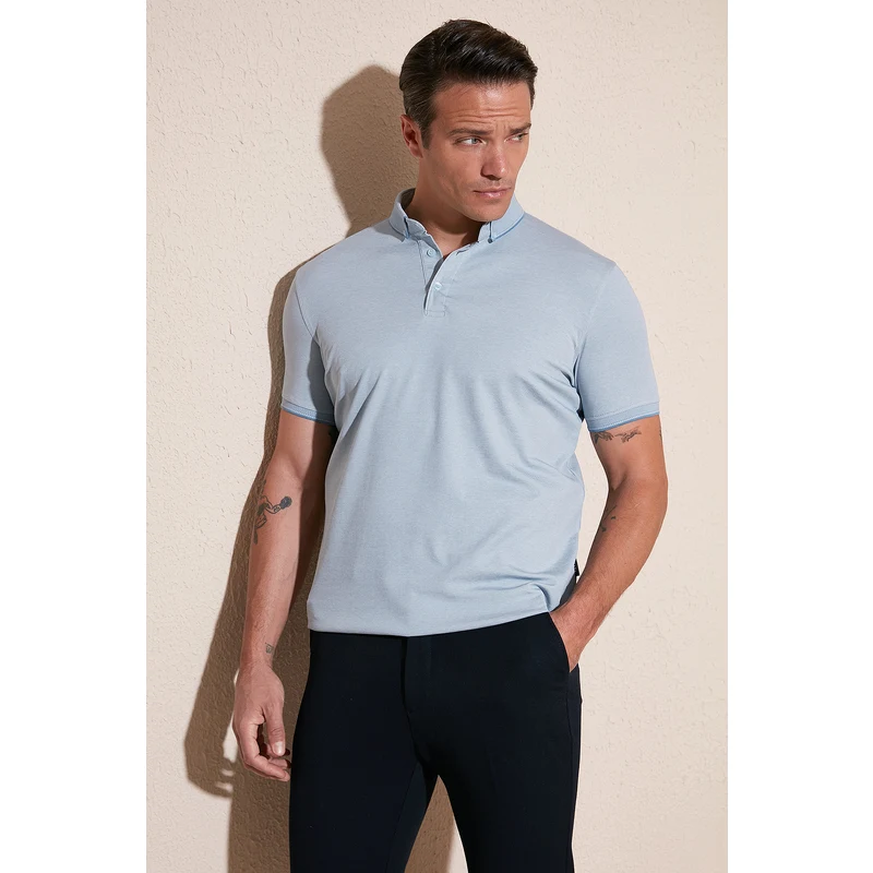 Buratti Pamuklu Slim Fit Erkek Polo T Shirt 646r1000 Açık Mavi-beyaz