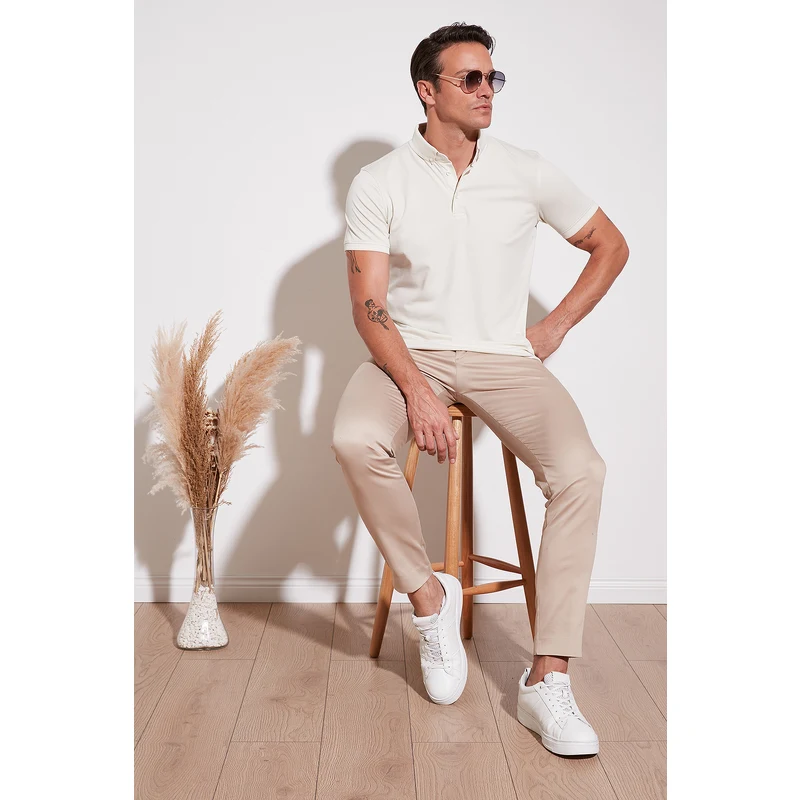 Buratti Pamuklu Slim Fit Erkek Polo T Shirt 646r1000 Ekru-beyaz