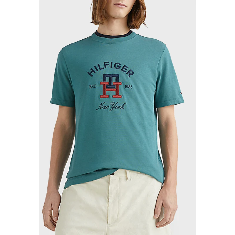 Tommy Hilfiger Logolu Bisiklet Yaka % 100 Pamuk Regular Fit Erkek T Shirt Mw0mw30043 Mb6 Haki