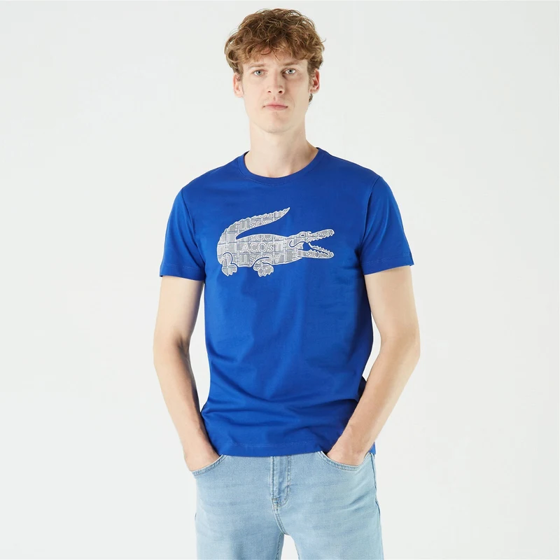 Lacoste Erkek Slim Fit Bisiklet Yaka Baskılı Mavi T-Shirt.100-TH0208.08M