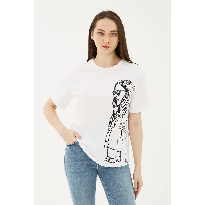 Fashion Friends Regular Fit Bisiklet Yaka Örme Bayan T Shirt 23y0377k1 Beyaz