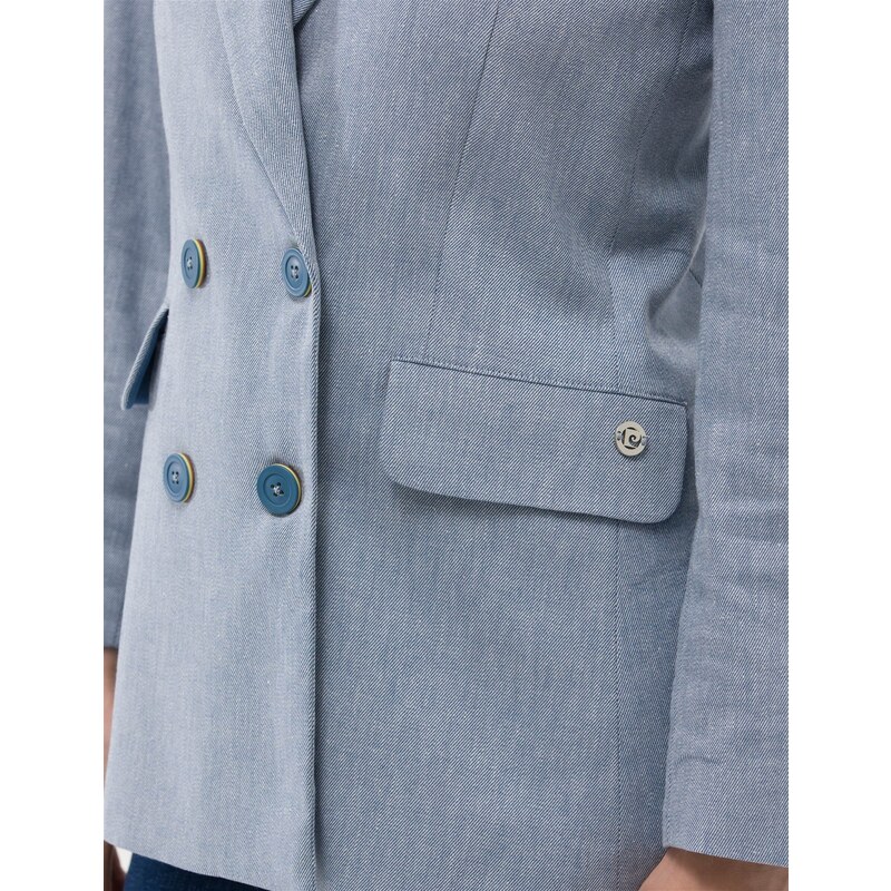 Pierre Cardin Mavi Keten Karışımlı Kruvaze Ceket