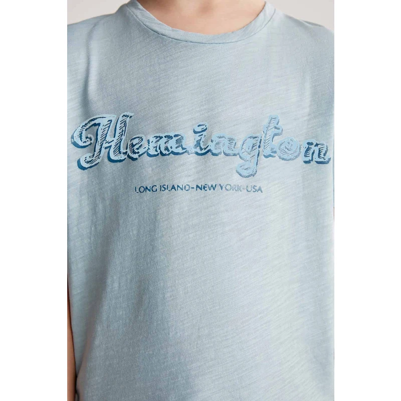 Hemington Nakış Logolu Bisiklet Yaka Mavi Pamuk Çocuk T-Shirt IR8610