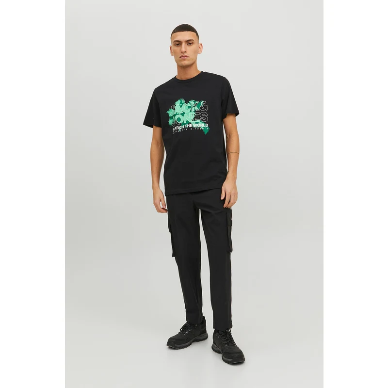 Jack & Jones % 100 Pamuk Standart Fit Bisiklet Yaka Erkek T Shirt 12233600 Siyah