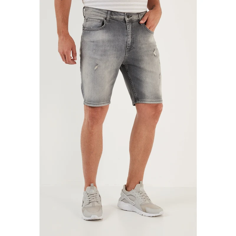 Buratti Pamuklu Normal Bel Slim Fit Kot Erkek Short 4501m22ıbıza Gri