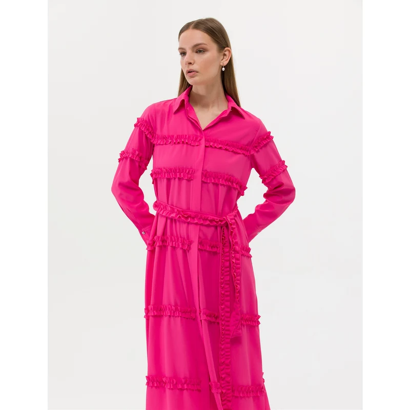 Pierre Cardin Fuşya Uzunkollu Elbise