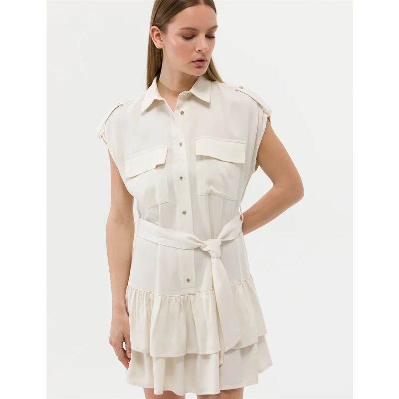 Pierre Cardin Krem Dokuma Elbise Pierre Cardin Krem Dokuma Elbise