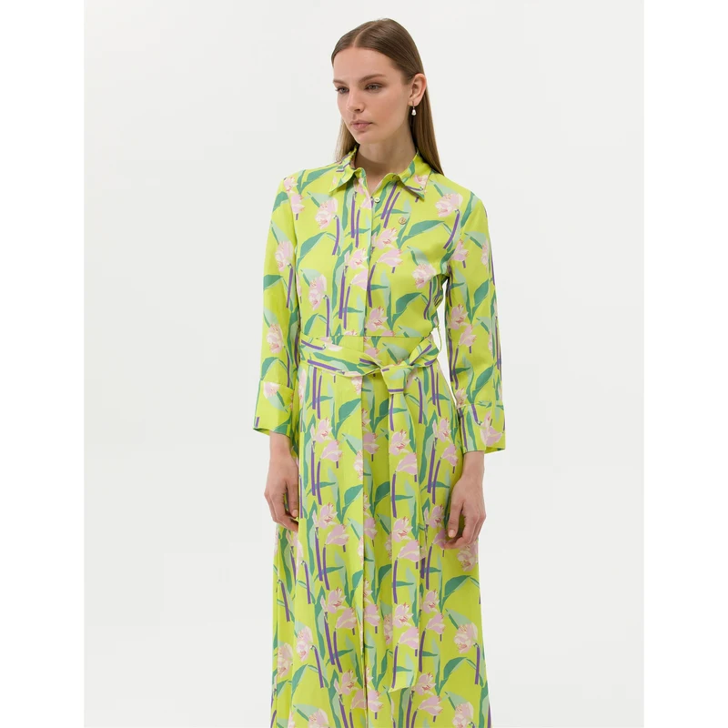 Pierre Cardin Yeşil Comfort Fit Desenli Elbise