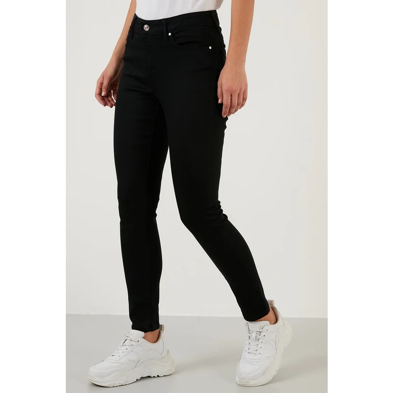 Lela Pamuklu Slim Fit Yüksel Bel Dar Paça Jeans Bayan Kot Pantolon 639cheery Siyah-siyah
