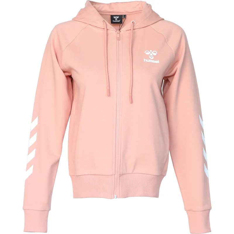 Hummel Pamuklu Regular Fit Fermuarlı Kapüşonlu Sweat Bayan Eşofman Üstü 921458-2222 Pudra