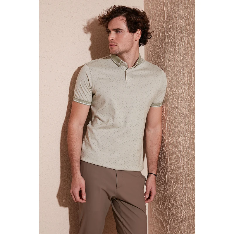 Buratti Pamuk Karışımlı Desenli Slim Fit Polo Erkek T Shirt 646b3200 Elma Yeşili