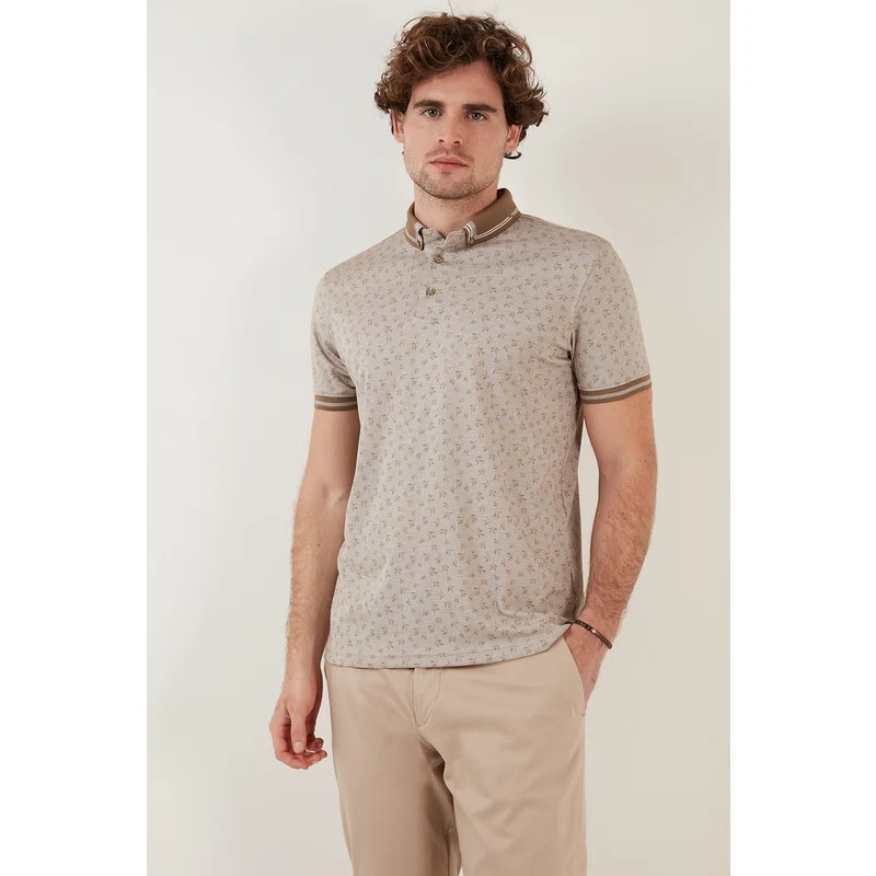 Buratti Pamuk Karışımlı Desenli Slim Fit Erkek Polo T Shirt 646b3280 Bej