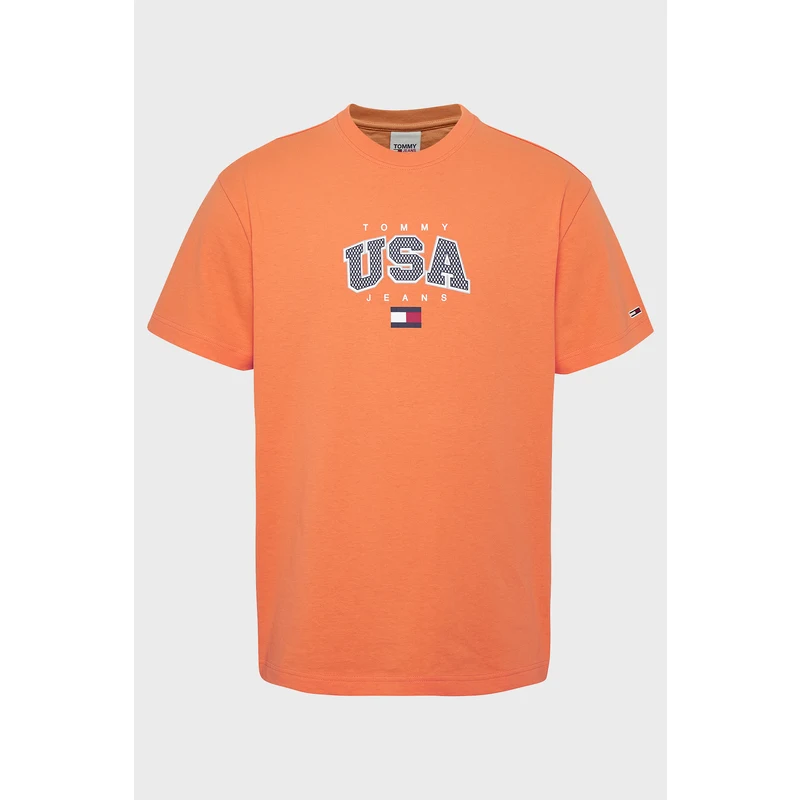 Tommy Jeans % 100 Pamuk Regular Fit Bisiklet Yaka Erkek T Shirt Dm0dm16406 Sdc Orange