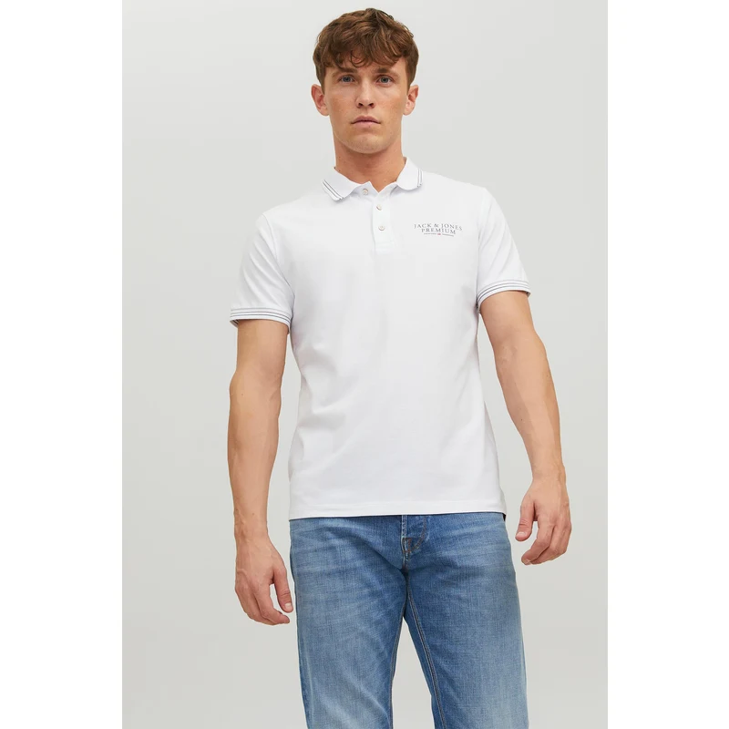 Jack & Jones Premium % 100 Pamuk Regular Fit Düğmeli Erkek Polo T Shirt 12228843 Beyaz