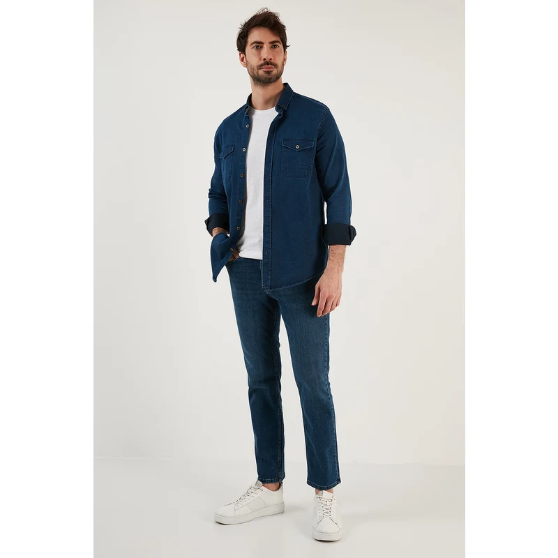 Buratti Pamuklu Yüksek Bel Comfort Fit Boru Paça Jeans Erkek Kot Pantolon 4400m061texas Koyu Mavi