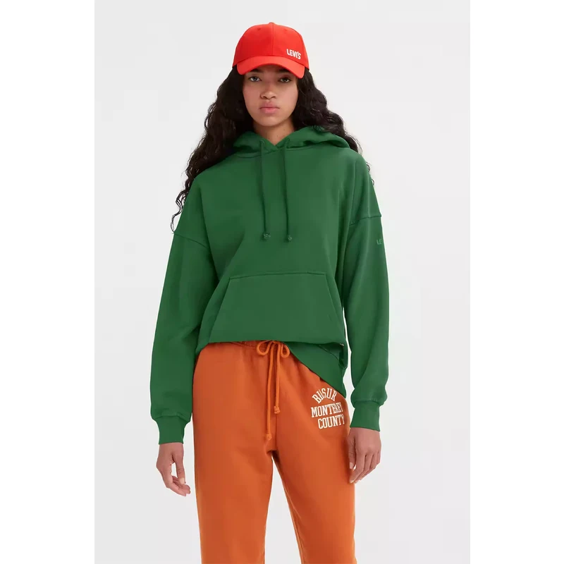 Levi's Levis % 100 Pamuk Kapüşonlu Kanguru Cepli Relaxed Fit Bayan Sweat A3724-0014 Yeşil