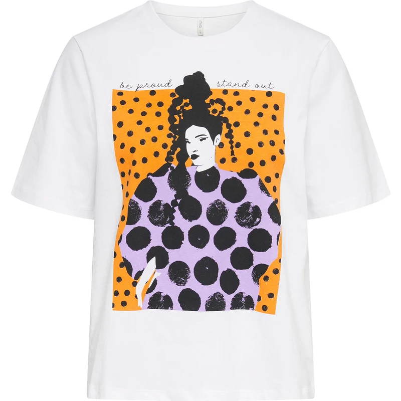 Only Onlmauve % 100 Pamuk Regular Fit Bisiklet Yaka Bayan T Shirt 15286644 Beyaz-orange