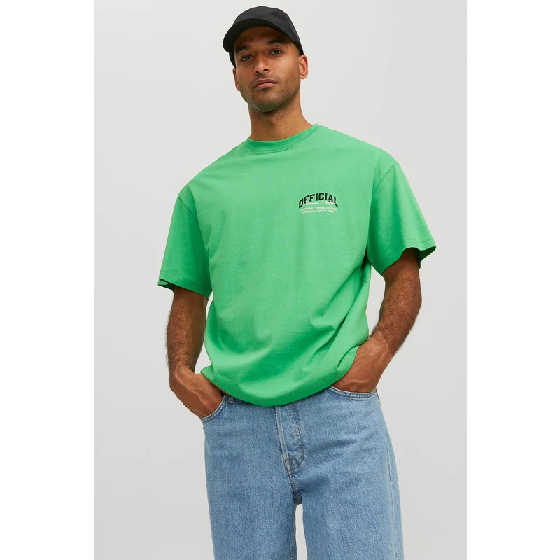 Jack & Jones Originals Pamuklu Loose Fit Bisiklet Yaka Erkek T Shirt 12227720 Yeşil