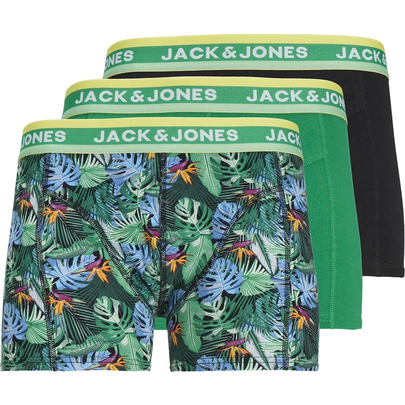 Jack &amp; Jones Accessories Jacmiami Pamuklu Esnek 3 Pack Erkek Boxer 12233960 Yeşil-açık Yeşil-siyah ZH11849