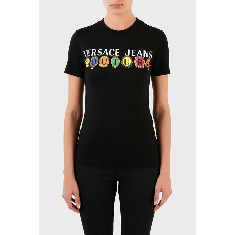 Versace Jeans Couture Logolu % 100 Pamuk Bisiklet Yaka Bayan T Shirt B2hwa7pa 30457 899 Siyah