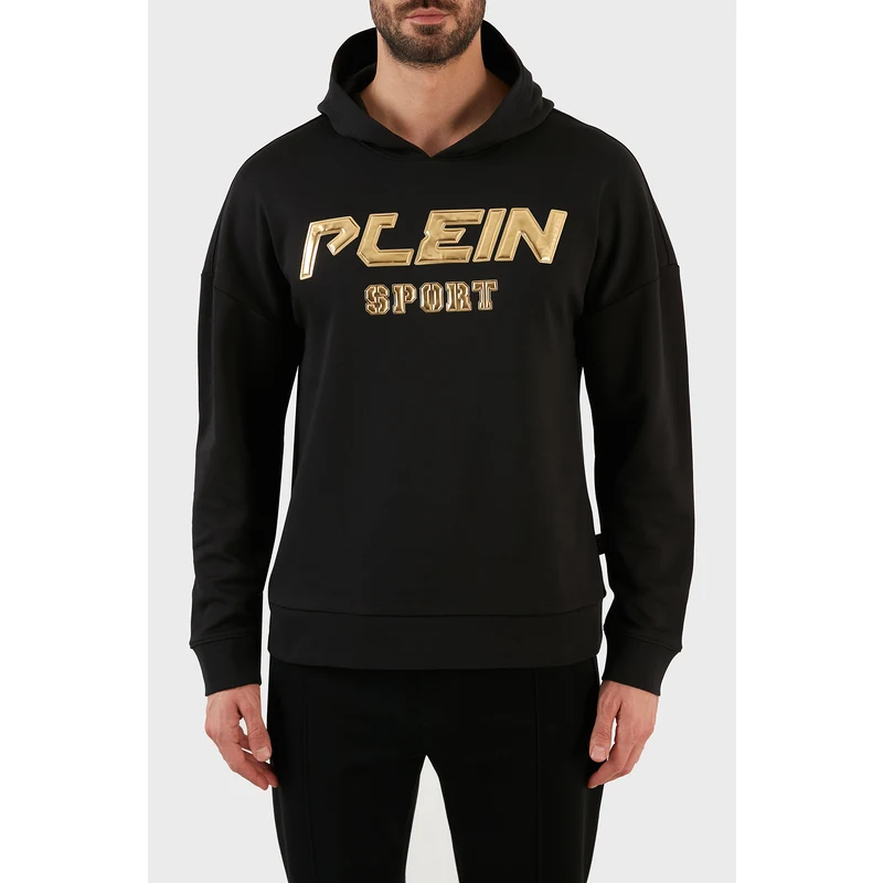 Plein Sport Logolu Regular Fit Kapüşonlu Pamuklu Erkek Sweat Fıps21599 Siyah