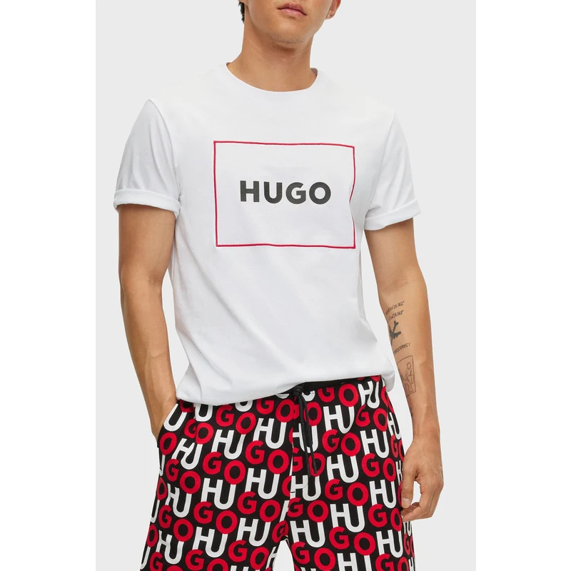 Hugo Organik Pamuklu Regular Fit Bisiklet Yaka Erkek T Shirt 50475330 100 Beyaz