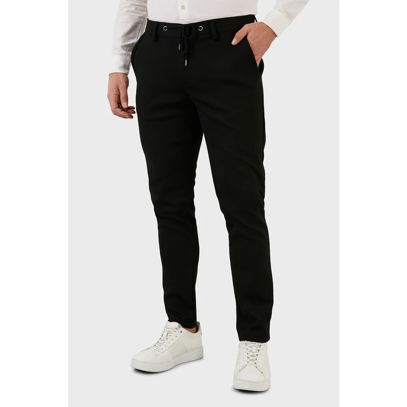 Exxe Belden Bağlamalı Normal Bel Slim Fit Erkek Pantolon 630gbk01 Siyah