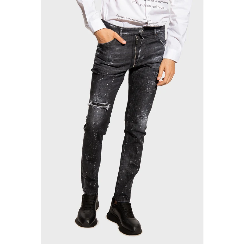 Dsquared2 Streç Pamuklu Yırtık Detaylı Normal Bel Regular Fit Cool Guy Jeans Erkek Kot Pantolon S74lb1184 S30357 900 Siyah