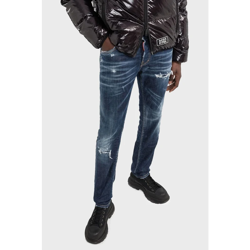 Dsquared2 Streç Pamuklu Yırtık Detaylı Normal Bel Dar Paça Slim Jeans Erkek Kot Pantolon S74lb1152 S30342 470 Lacivert