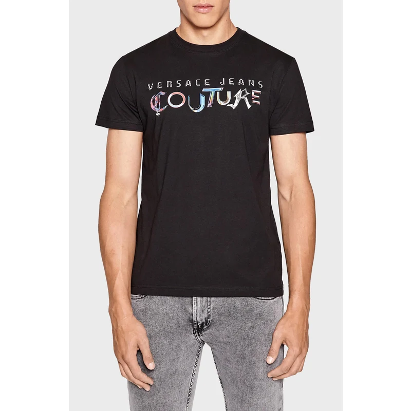 Versace Jeans Couture Versace % 100 Pamuk Regular Fit Bisiklet Yaka Erkek T Shirt 73gahf05 Cj00f 899 Siyah