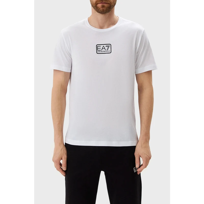 Ea7 Logolu % 100 Pamuk Bisiklet Yaka Regular Fit Erkek T Shirt 6lpt05 Pjm9z 1100 Beyaz