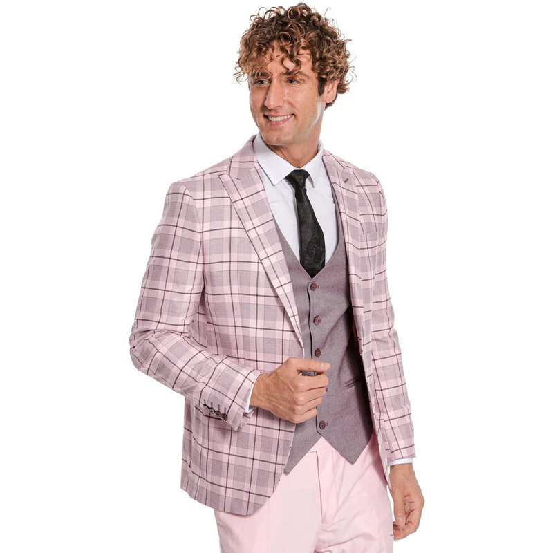 Wessi Checked Slim Fit Pink Men Suit