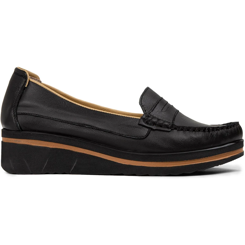 Deery Hakiki Deri Siyah Günlük Dolgu Topuk Kadın Ayakkabı D1000ZSYHC01