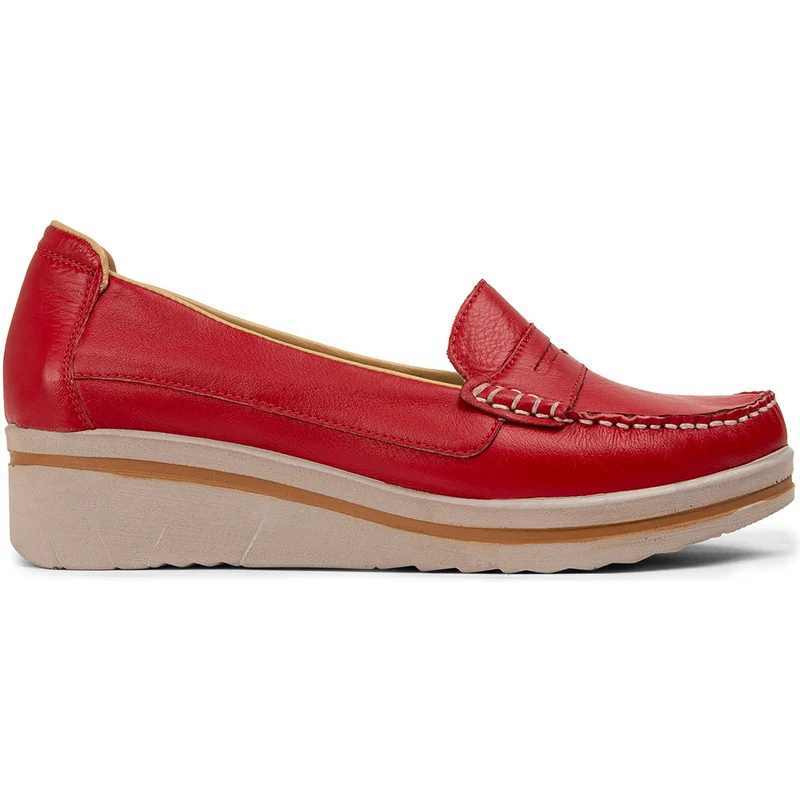 Deery Hakiki Deri Kırmızı Günlük Dolgu Topuk Kadın Ayakkabı D1000ZKRMC01