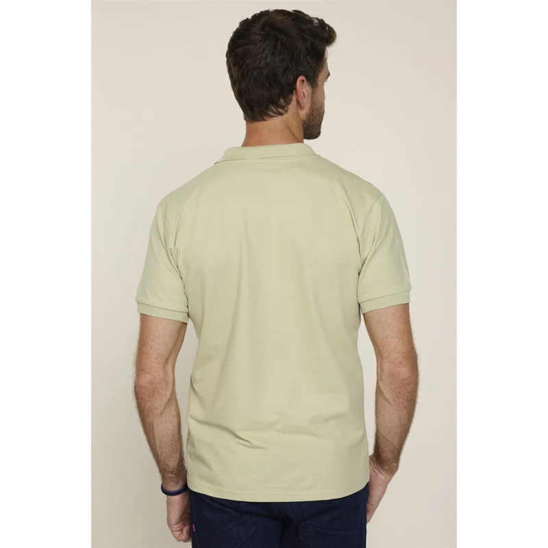 TUDORS Erkek Polo Yaka Slim Fit Düz Pamuk Pike Yeşil Tişört RQ9269